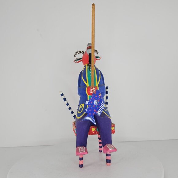 Martin Melchor Folk Art Oaxacan Alebrije Wooden Figurine Goat Fishing On Chair - Picture 2 of 8